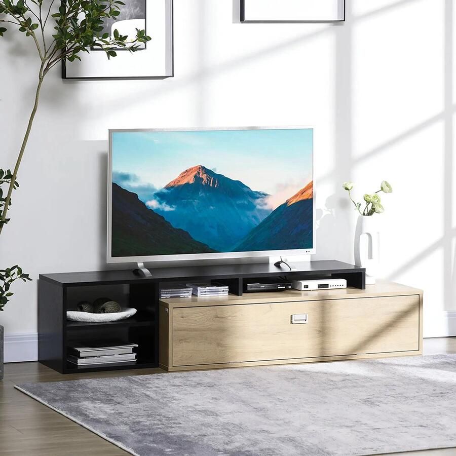 KOMHTOM TV-meubel met bank voor tv's tot 65 inch met verwijderbare plank in eigentijdse stijl met kanteldeur voor woonkamer of slaapkamer