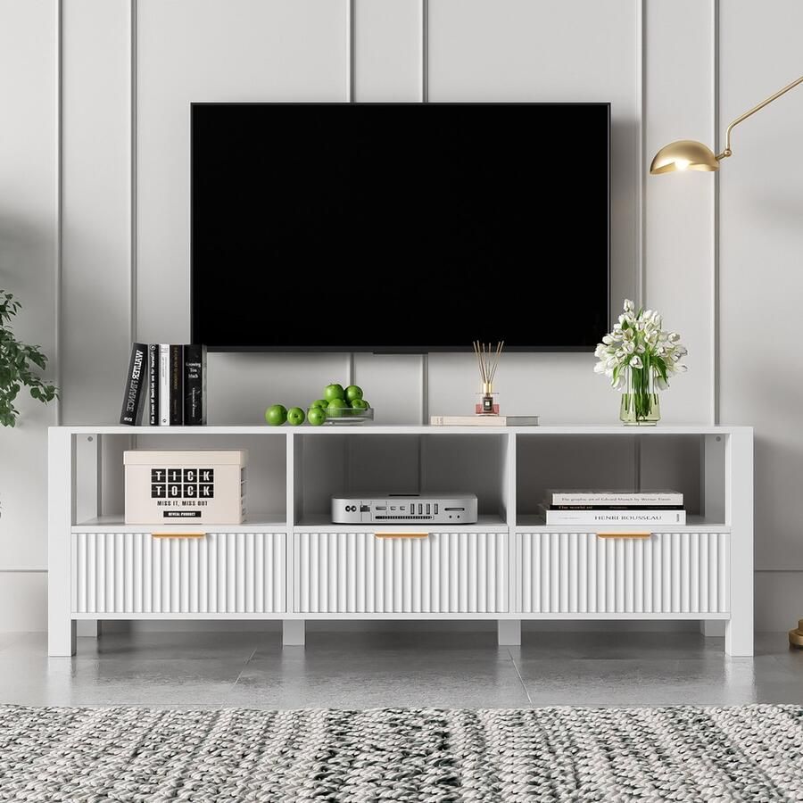 KOMHTOM TV meubel TV kast met 3 lades Eenvoudig en elegant modern ontwerp Wit