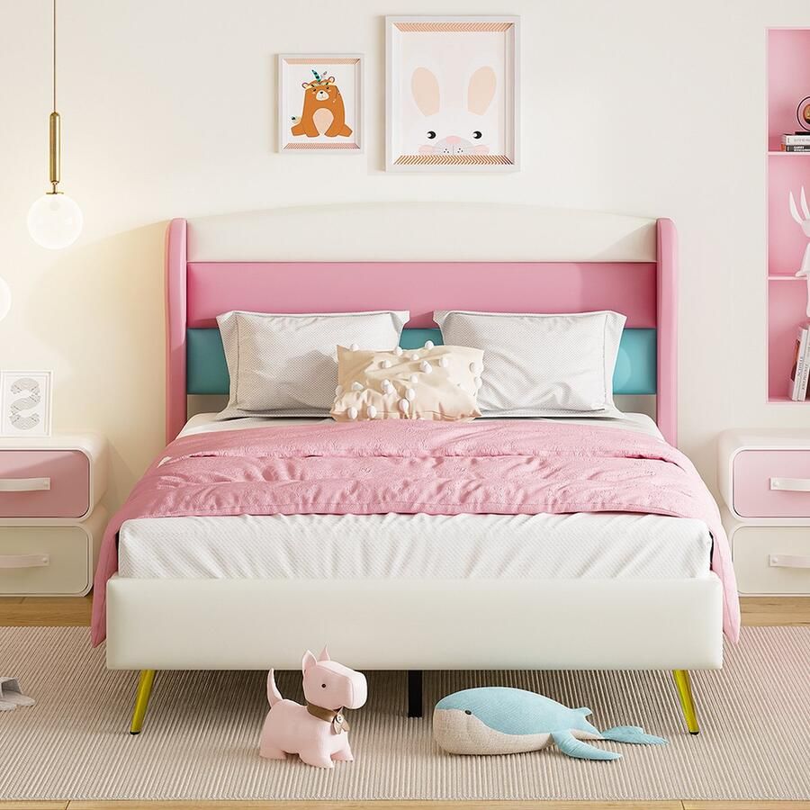 KOMHTOM Tweepersoonsbed 140x200 cm Bed voor volwassenen metalen poten voor tieners wit