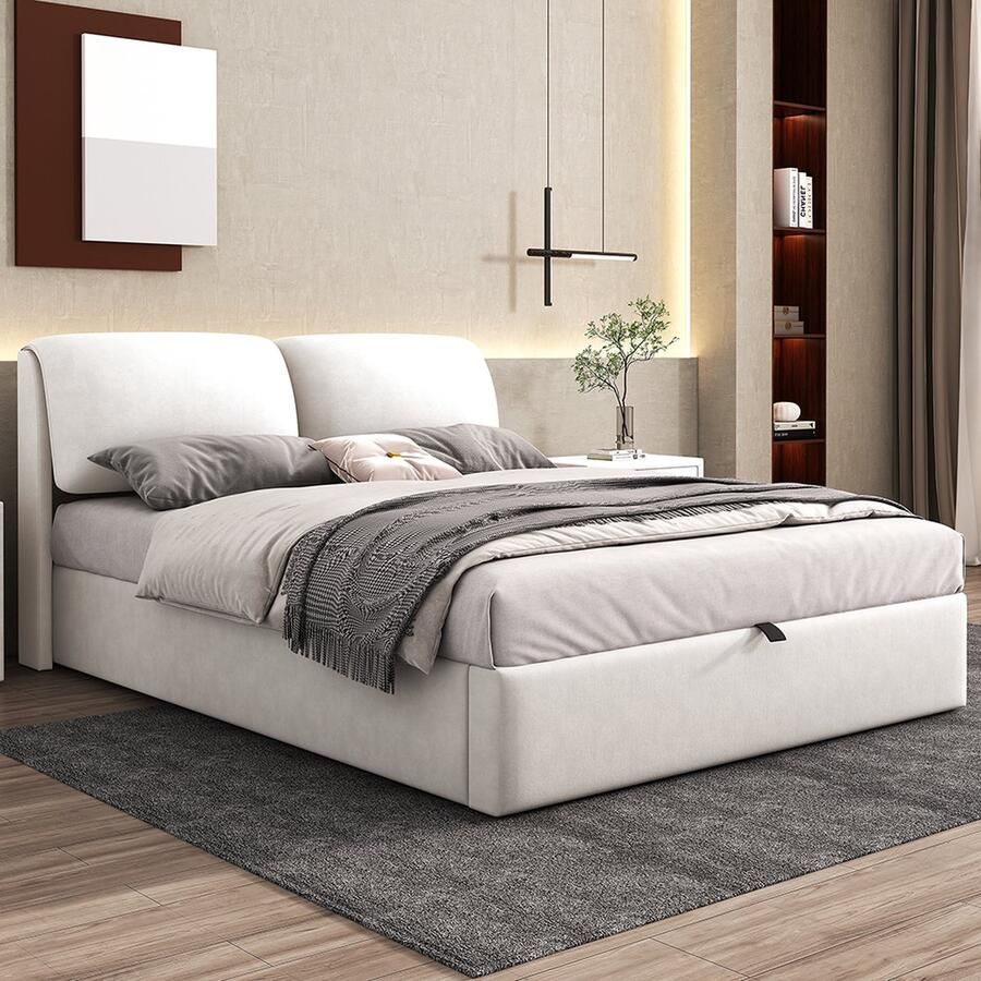KOMHTOM Tweepersoonsbed Bed 140x200 met drie lades Volwassenenbed wit fluweel