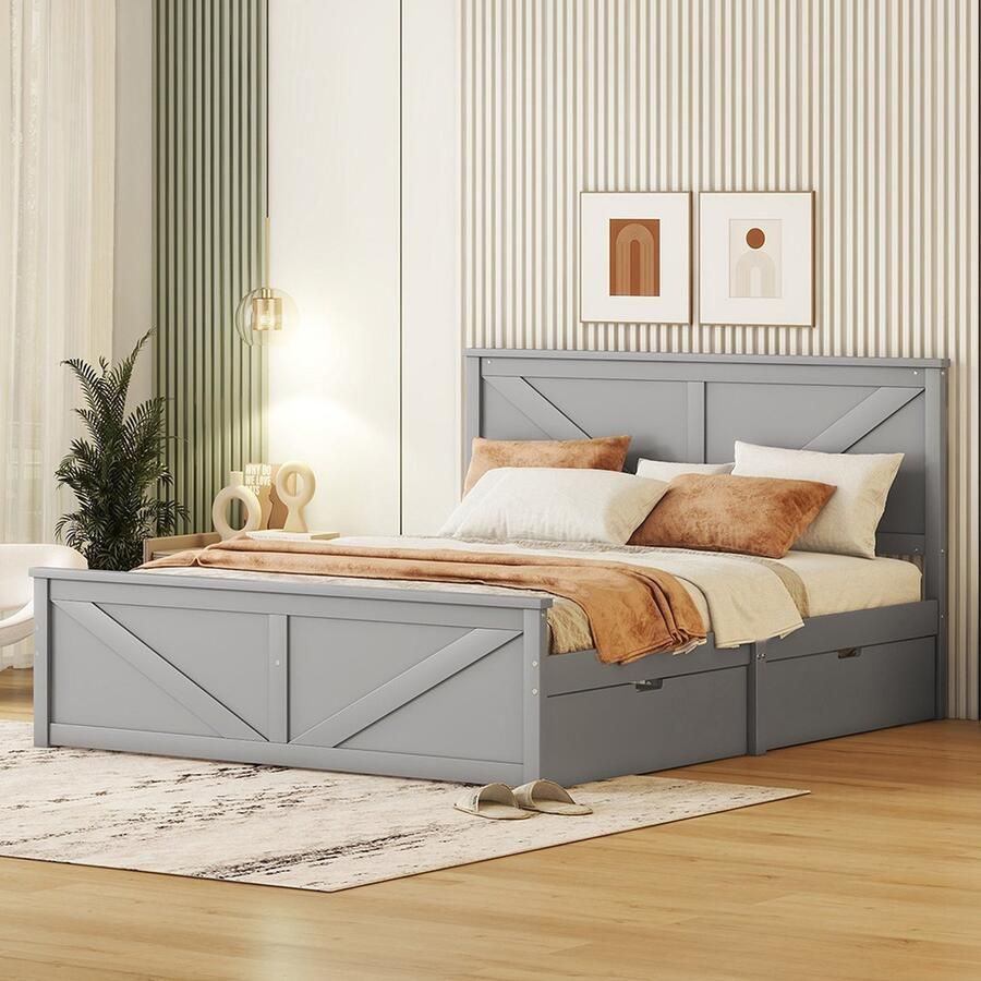 KOMHTOM Tweepersoonsbed Kajuitbed 160x200 cm Bed met laden Grijs