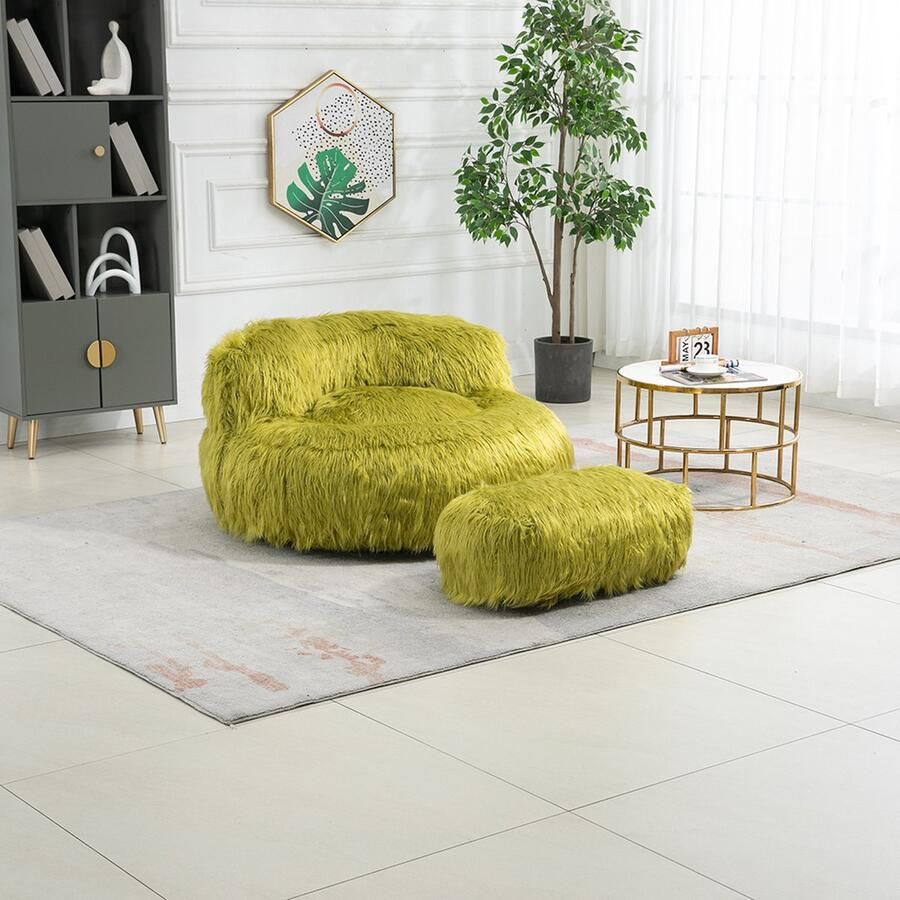 KOMHTOM Zitzak Bank Luie slaapbank van imitatiebont voor woonkamer flat slaapkamer thuiskantoor Olijfgroen