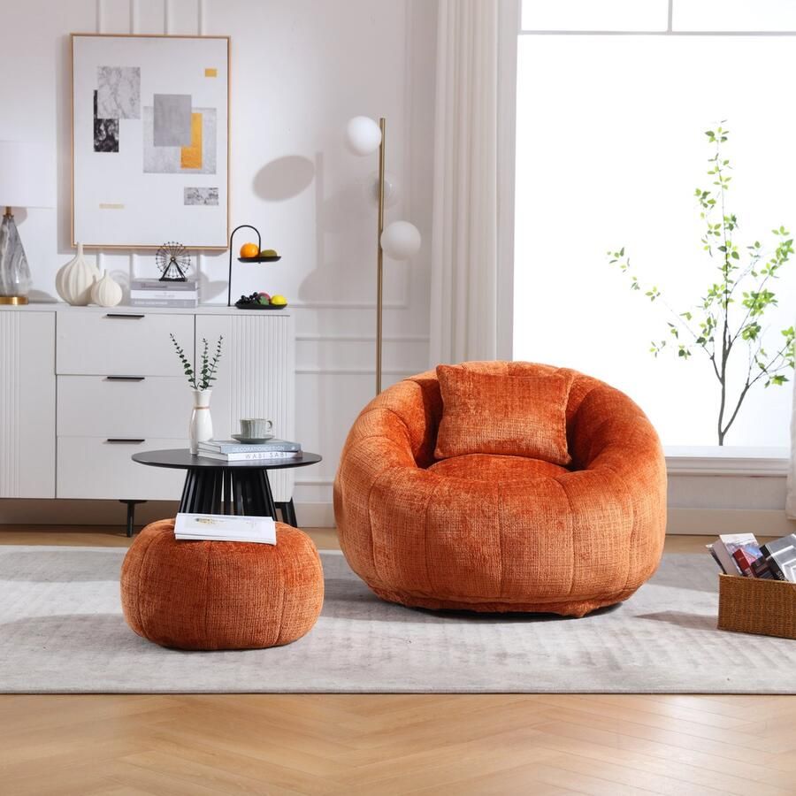 KOMHTOM Zitzak Stoel Lounger bank met draaipedalen 360 째 rotatie zachte bank hoge dichtheid memory foam gevulde Lounger bank Oranje