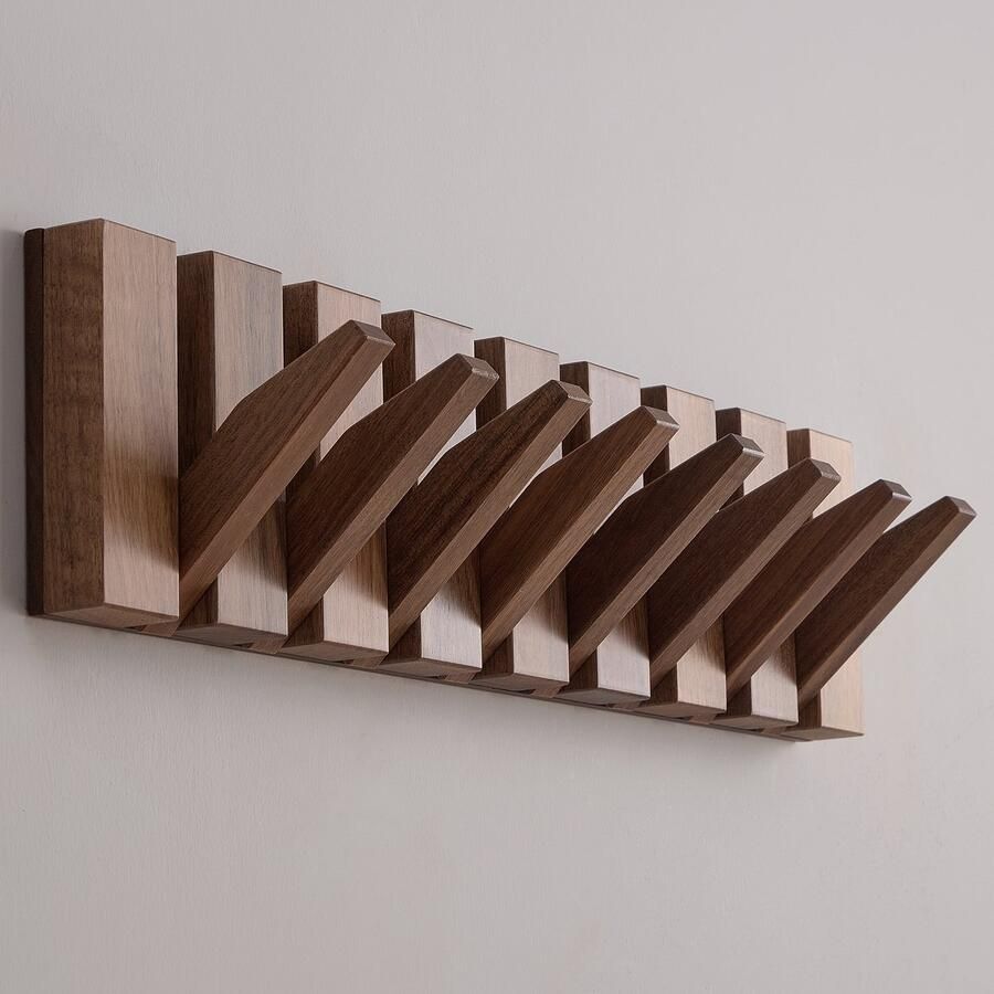 Kommo Wandkapstok kapstok hangend Walnoot hout 8 haken Piano kapstok kapstokken handgemaakt