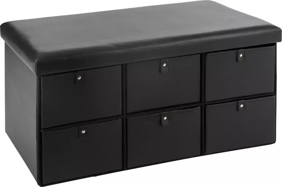 Atmosphera Kids Opvouwbare poef met 6 lades Zwart Hocker L. 76 5 x l. 38 x H. 38 cm