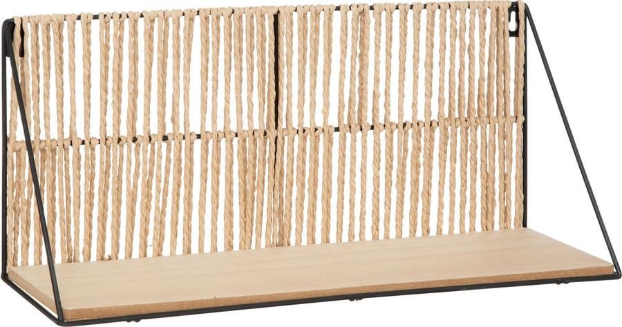 Atmosphera Wandplankje Tatra zwart beige metaal hout papier 48 x 12 x 20 cm muur planken