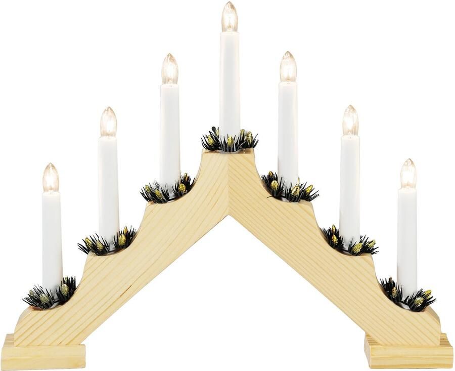 Konstsmide Houten Kerstkandelaar voor binnen 7 kaarsen 2700K warm wit Hout met groen Kaarsenbrug met 7 lampen 30 x 38 cm Kerstverlichting - Foto 4