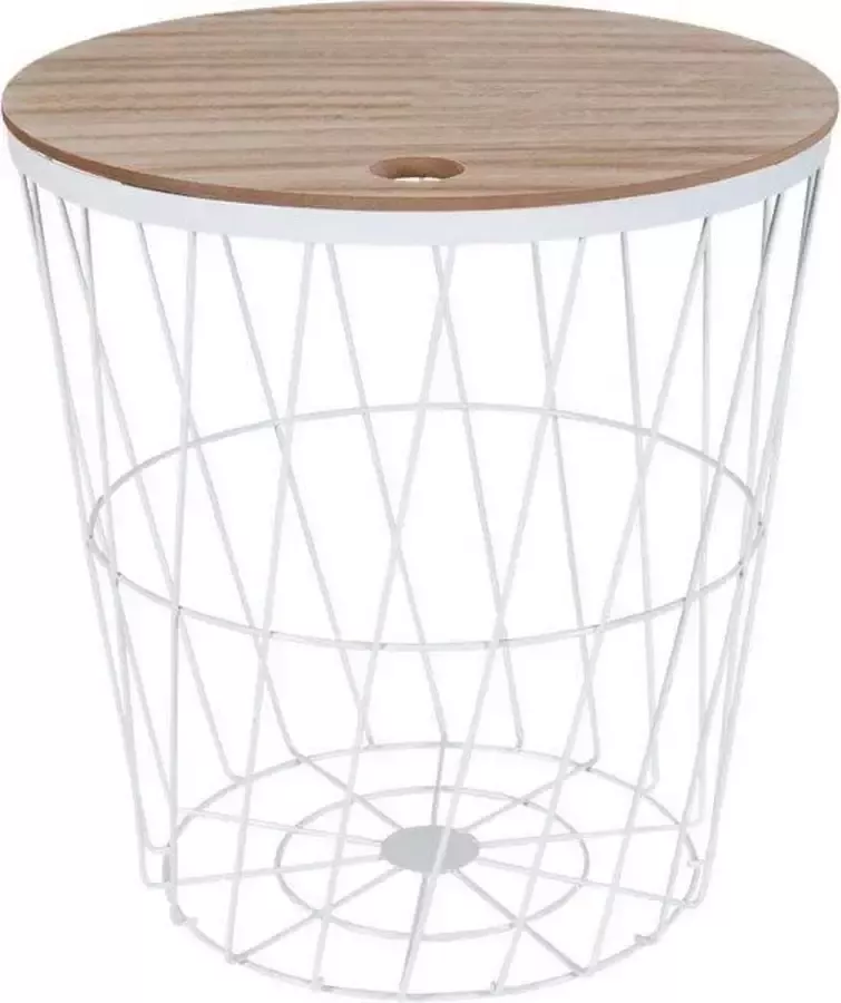 Koopjescentrale Draadmand met Deksel Wit- Opbergmand Bijzettafel Salontafel Mand Mandje Decoratie