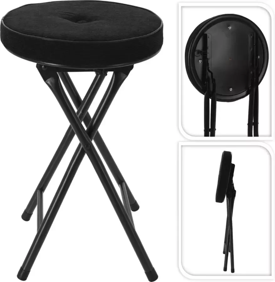 Home & Styling Bijzet krukje stoel Opvouwbaar zwart Ribcord D33 x H49 cm Krukjes - Foto 2