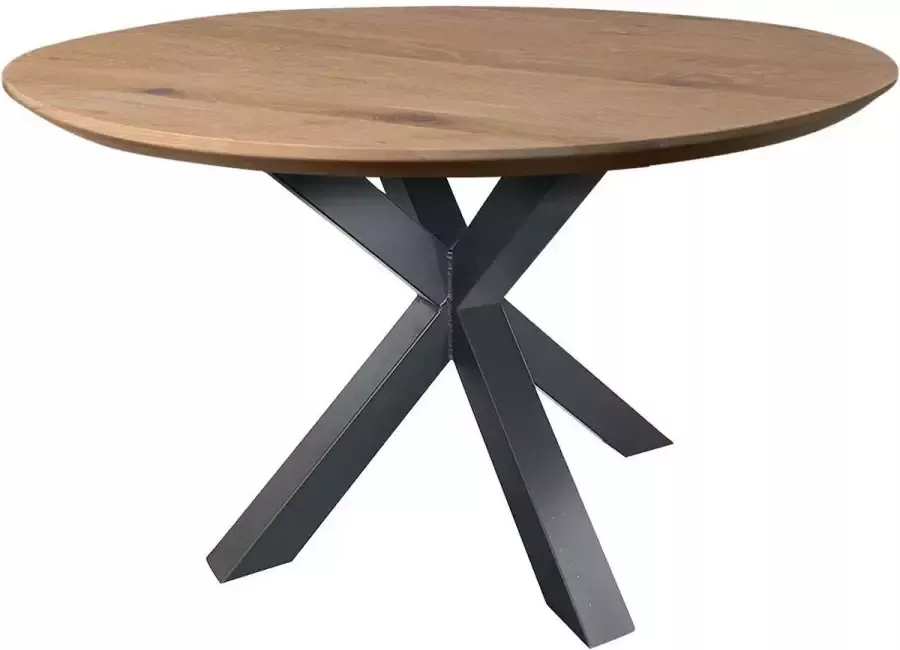 Koopmans Eettafel rond naturel eikenhout gelakt 120 cm spinpoot