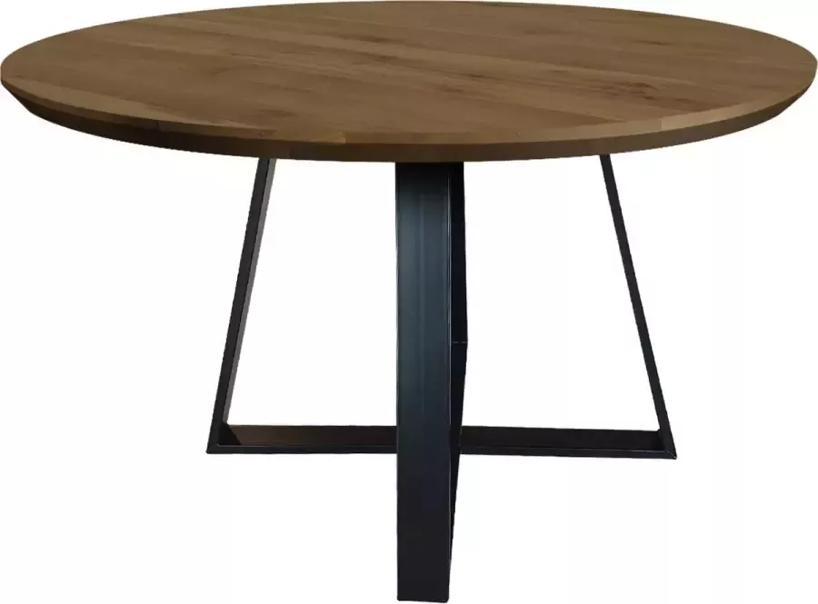 Koopmans Eettafel rond warm bruin eikenhout gelakt 120 cm kruispoot