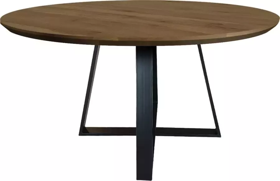 Koopmans Eettafel rond warm bruin eikenhout gelakt 130 cm kruispoot