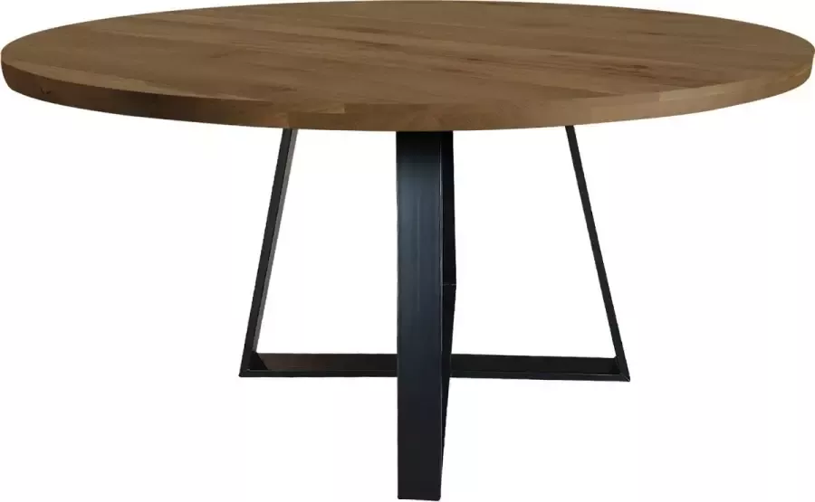 Koopmans Eettafel rond warm bruin eikenhout gelakt 140 cm kruispoot