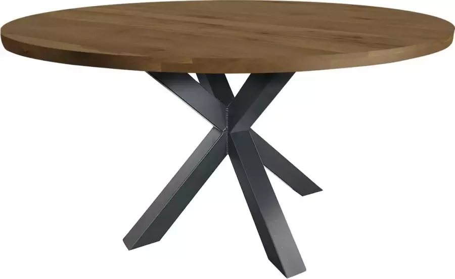 Koopmans Eettafel rond warm bruin eikenhout gelakt 140 cm spinpoot