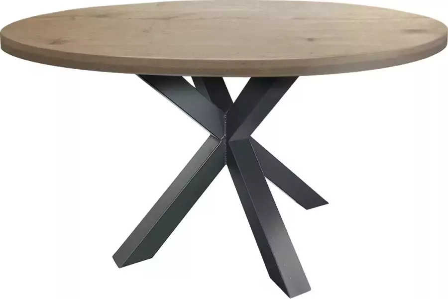 Koopmans Eettafel rond whitewash eikenhout gelakt 130 cm spinpoot