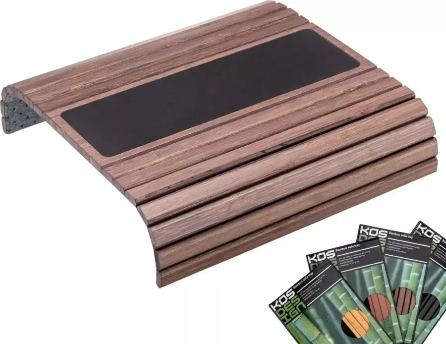 Kosdesign Kos Design Flexibel Dienblad Armleuning Dienblad Bank of Stoel 100% Bamboe Beschermende coating XL Anti slip Armleuning organizer Donker