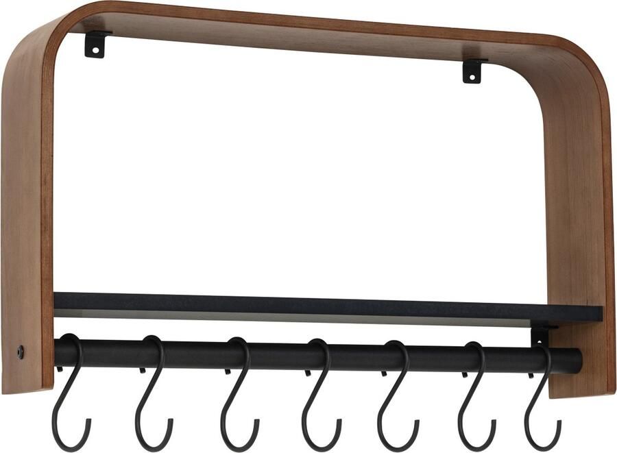 Kosdesign Kos Design Kapstok met Plank Wandkapstok Ruimtebesparend en Stijlvol 60x35x11 cm Hout met Stalen Haakjes Donker - Foto 2