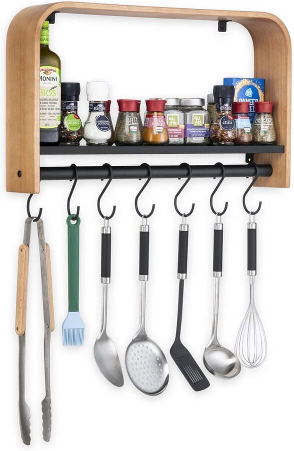 Kosdesign Kos Design Kapstok met Plank Wandkapstok Ruimtebesparend en Stijlvol 60x35x11 cm Hout met Stalen Haakjes Donker