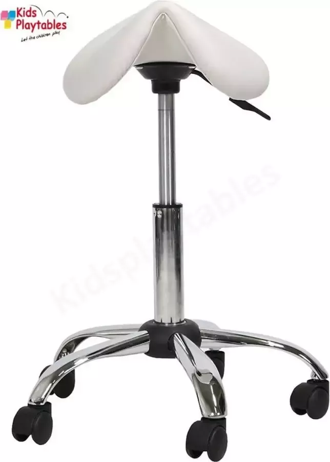 KPW Zadelkruk Kappersfiets op wielen kleur wit met gasveer 46 -62 cm tabouret verstelbaar kappersstoel knipkruk kapperskruk Ergonomisch Ponyseats zetel