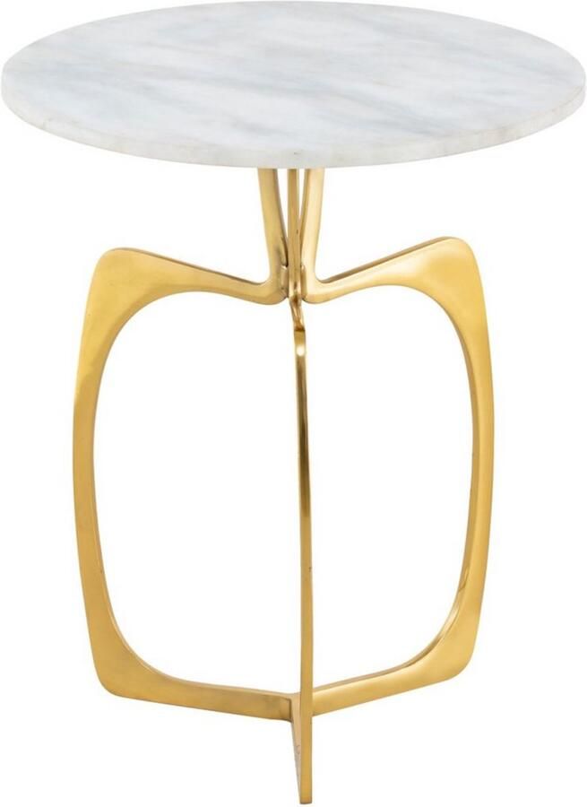 Kreatives Wohnen Luxe Ronde Bijzettafel van Marmer & Aluminium – Goud Wit – Ø45 x H56 cm Kreatives