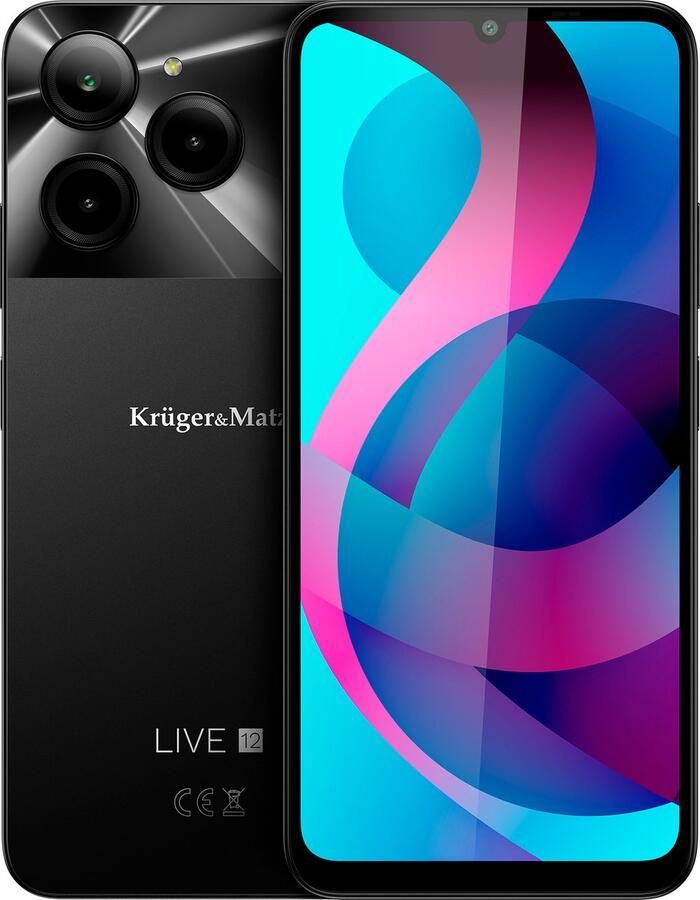Kruger & Matz LIVE 12 Smartphone 6 74 256 GB 5G Android 14 Inclusief Hoesje En Screenprotector 5000 mAh-batterij Zwart