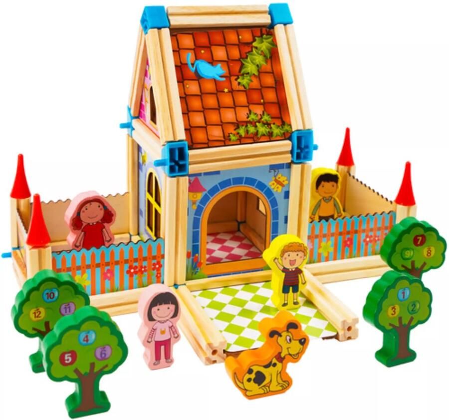 Kruzzel bouwstenenhuis 268-delig – kleurrijke constructieset – huis met figuren en bomen