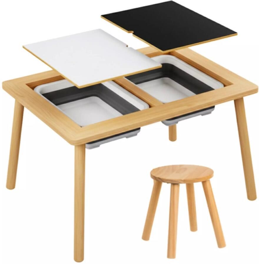 Kruzzel houten sensorische tafel met stoel – Montessori zand- en watertafel XL voor kinderen vanaf 3 jaar