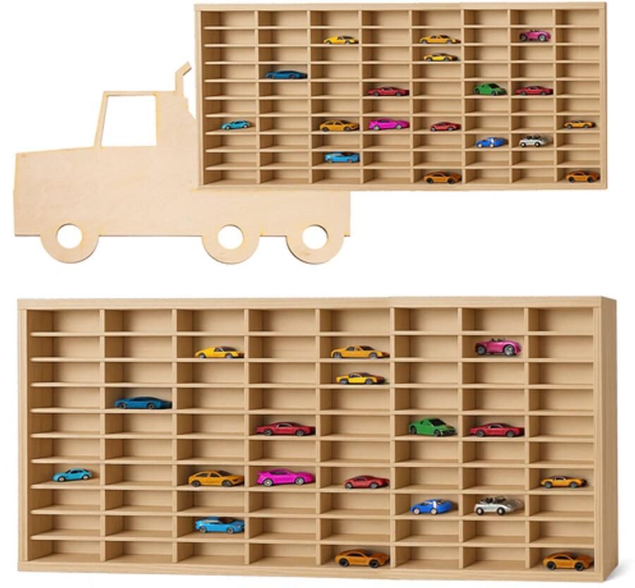 Kruzzel Houten Speelgoedauto Plank Perfect voor het Organiseren van Speelgoedauto's Vrachtwagen Vorm