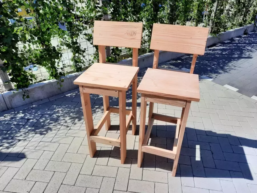 KSM-Steigerhout 2 stuks barkruk Back met rugleuning van Douglas hout