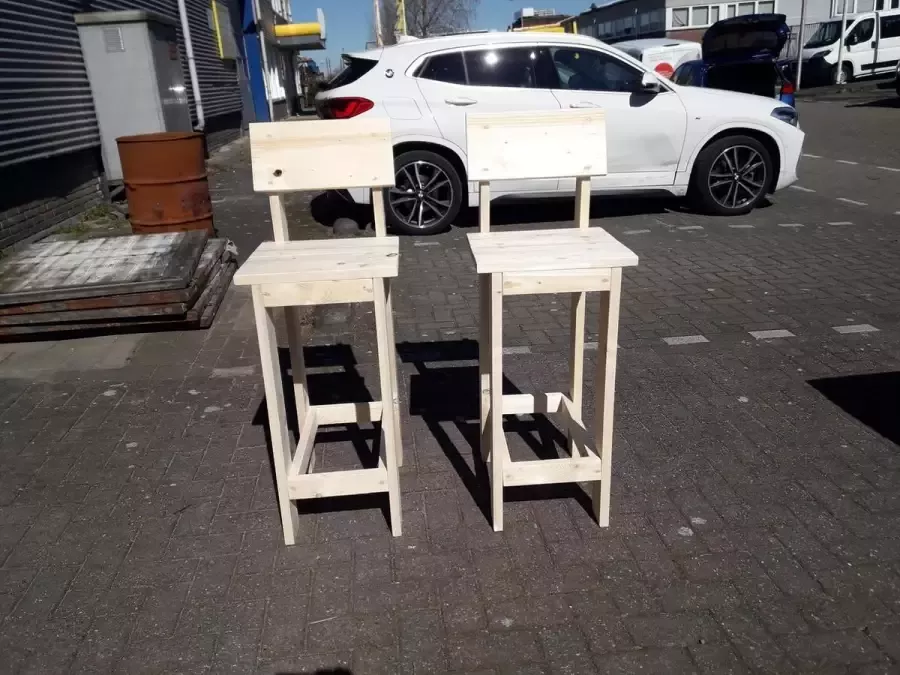 KSM-Steigerhout 2 stuks Barkruk back van Nieuw blank steigerhout