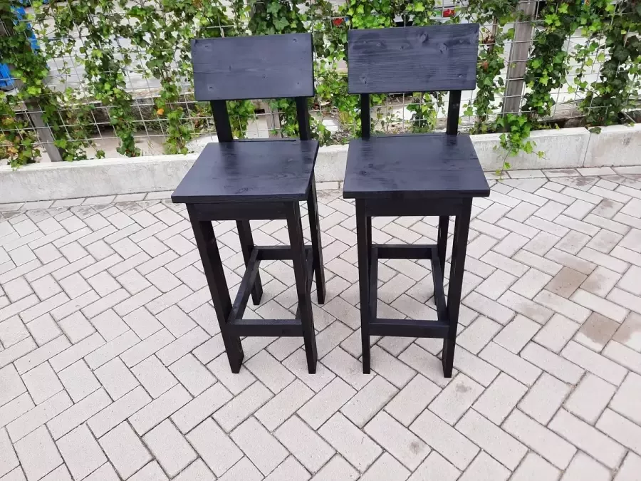 KSM-Steigerhout 2 stuks kruk barkruk Back van Black Wash steigerhout voor bij een bar tafel sta tafel