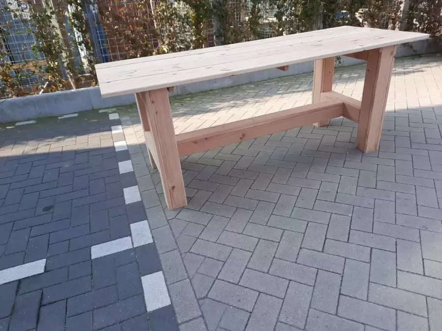 KSM-Steigerhout Tafel Massief van Douglas hout 76x210cm Douglas tuintafel Eettafel van hout met robuuste blokpoten Robuuste tafel voor binnen en buiten 6 tot 8 persoons