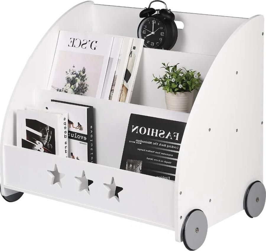 KTN Boekenkast Met Wielen Opbergkast Speelgoedkast Boekenplank Boekenrek Kinderkamer Babykamer 3 Laags Wit