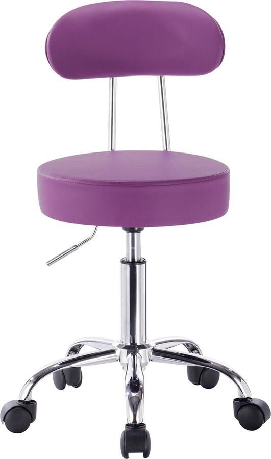 Woltu Jodary Bureaustoel met Wielen Tabouret Met Rugleuning Draaistoel Verstelbare Hoogte Tussen 47-59cm Paars