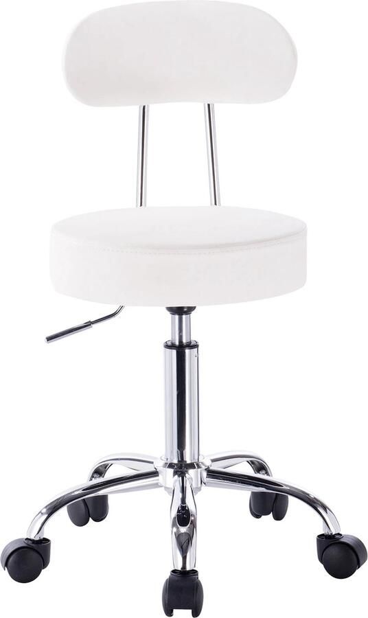 KTN Draaikruk met Rugleuning Kantoorkruk Ergonomisch Hoogte Verstelbaar Wielen Kruk Stoel Wit