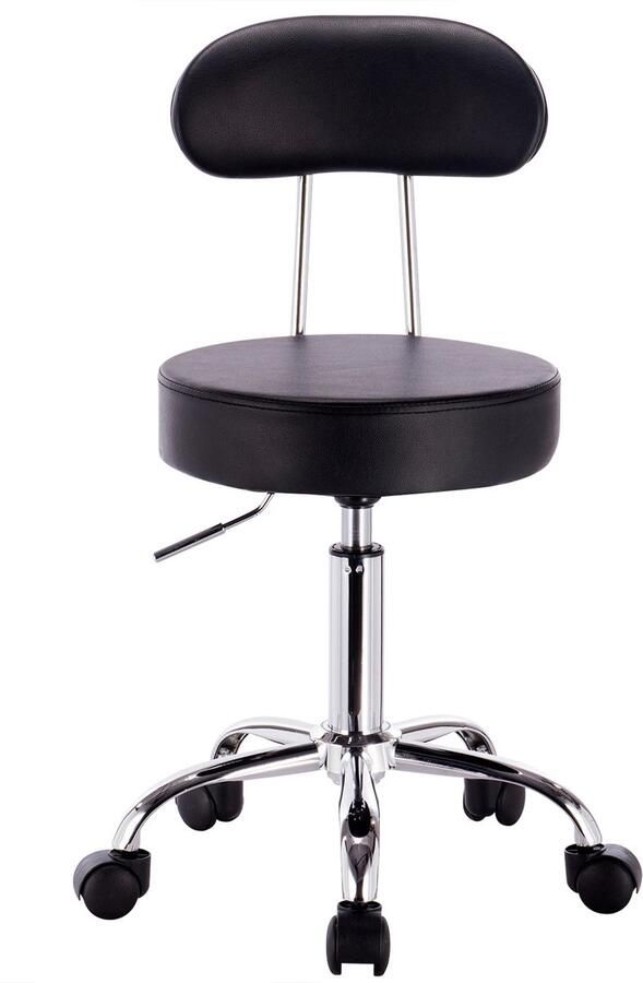 KTN Draaikruk met Rugleuning Kantoorkruk Ergonomisch Hoogte Verstelbaar Wielen Kruk Stoel Zwart