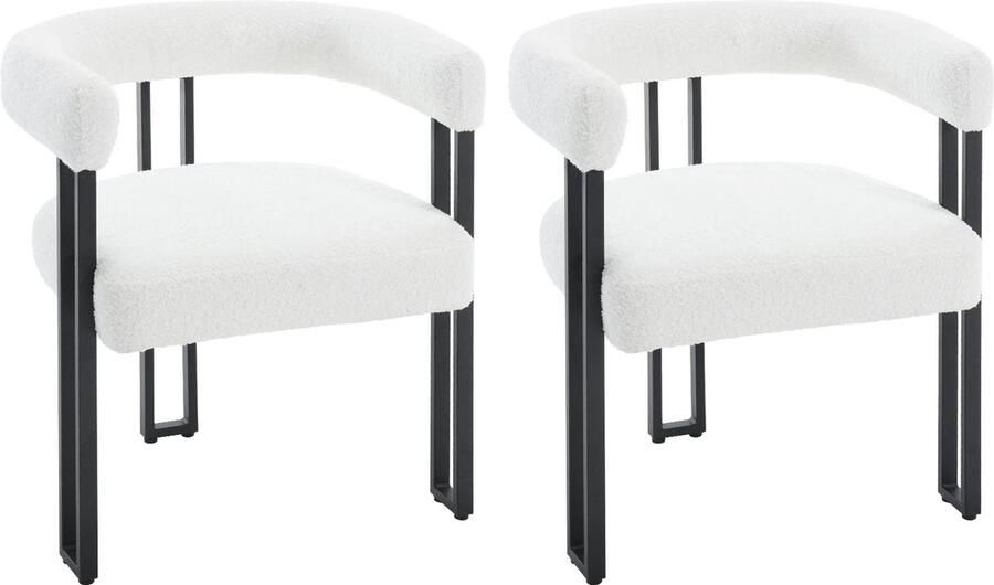 KTN Eetkamerstoelen set van 2 Keukenstoelen Fauteuil Woonkamerstoelen Stoelen Rugleuning Armleuning Metalen Poten Chenille Wit