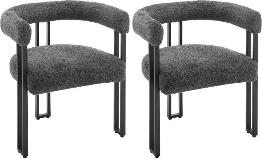 KTN Eetkamerstoelen set van 2 Keukenstoelen Fauteuil Woonkamerstoelen Stoelen Rugleuning Armleuning Metalen Poten Chenille Antraciet