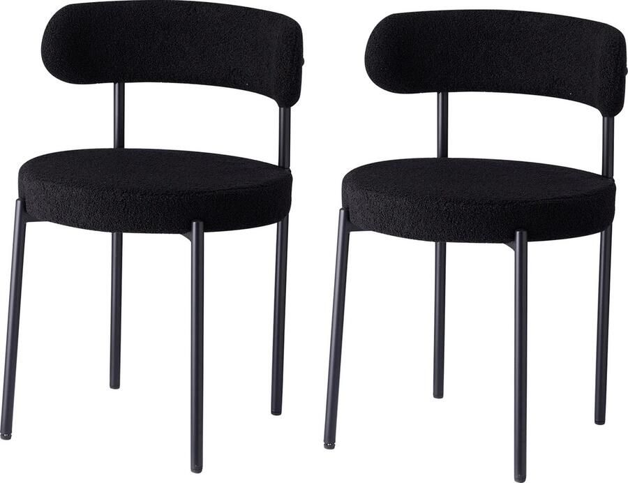 KTN Eetkamerstoelen set van 2 Keukenstoelen Rugleuning Woonkamerstoelen Teddy Stof Nordic Stoel Stoelen Metalen Poten Zwart