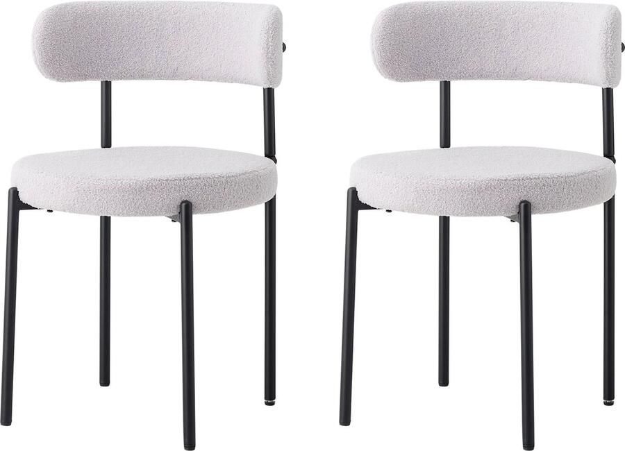 KTN Eetkamerstoelen set van 2 Keukenstoelen Rugleuning Woonkamerstoelen Teddy Stof Nordic Stoel Stoelen Metalen Poten Grijs Zwart