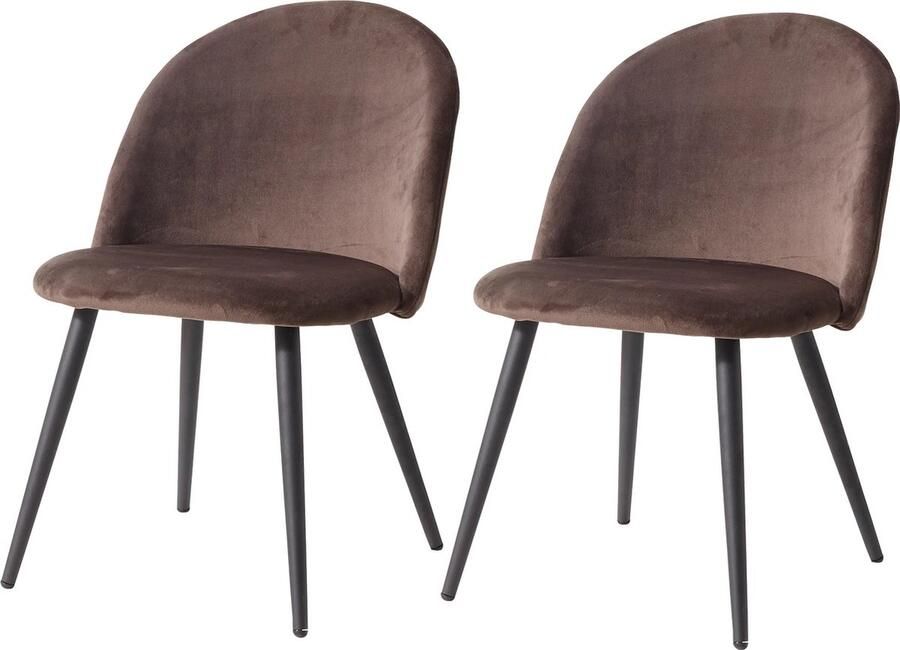 KTN Eetkamerstoelen set van 2 Rugleuning Fauteuil Woonkamerstoelen Kuipstoelen Gewatteerde zitting Zacht Fluweel Stof Houten poten Bruin