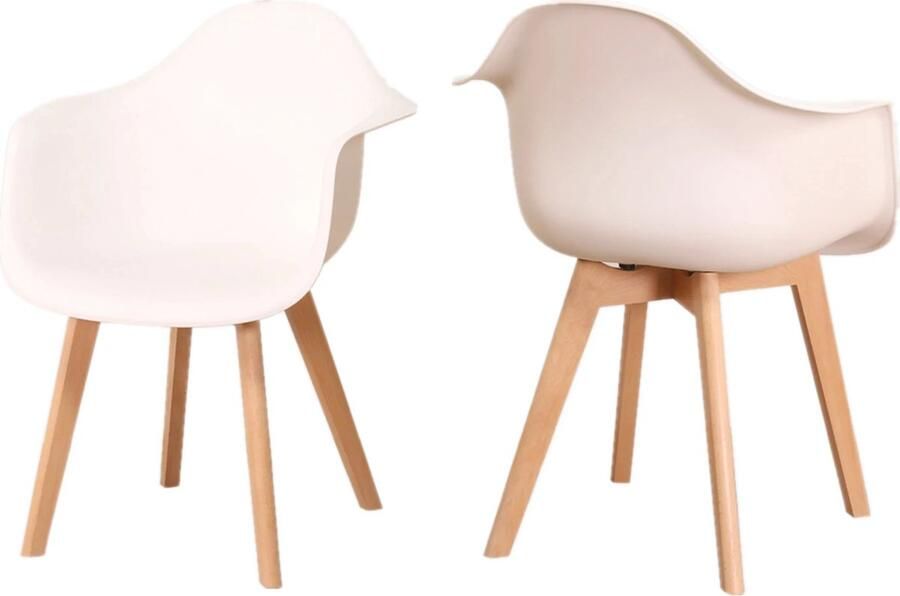 KTN Eetkamerstoelen set van 2 Wit Rugleuning Armleuning Fauteuil Woonkamerstoelen Kuipstoelen Houten poten Kunststof