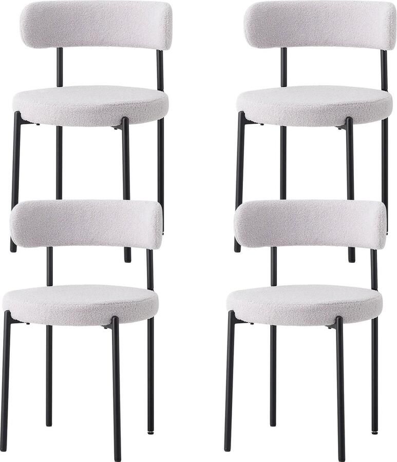 KTN Eetkamerstoelen set van 4 Keukenstoelen Rugleuning Woonkamerstoelen Teddy Stof Nordic Stoel Stoelen Metalen Poten Grijs Zwart