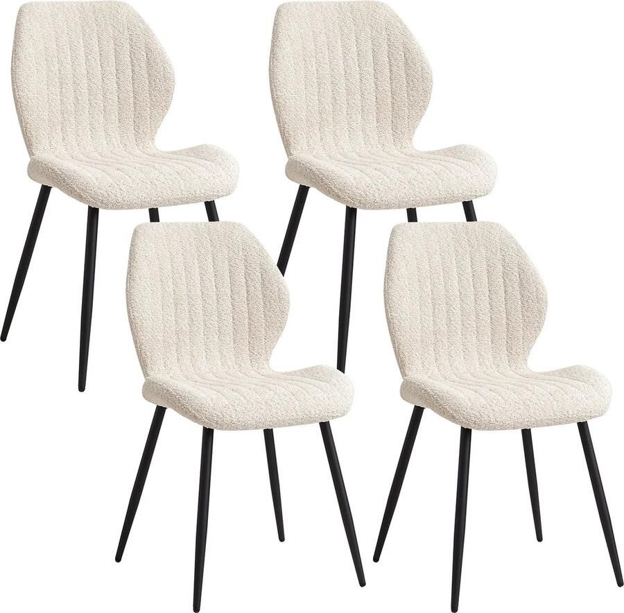 KTN Eetkamerstoelen set van 4 Rugleuning Fauteuil Woonkamerstoelen Kuipstoelen Comfi Linnen Stof Gewatteerde zitting Metalen poten Beige