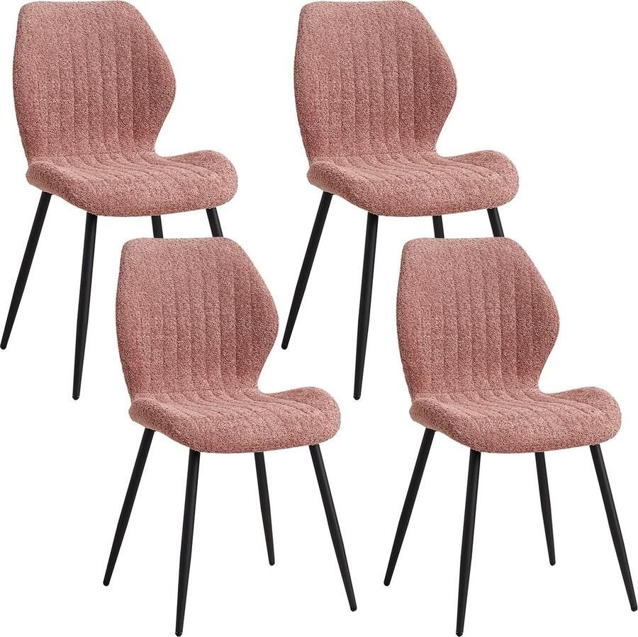 KTN Eetkamerstoelen set van 4 Rugleuning Fauteuil Woonkamerstoelen Kuipstoelen Comfi Linnen Stof Gewatteerde zitting Metalen poten Roze