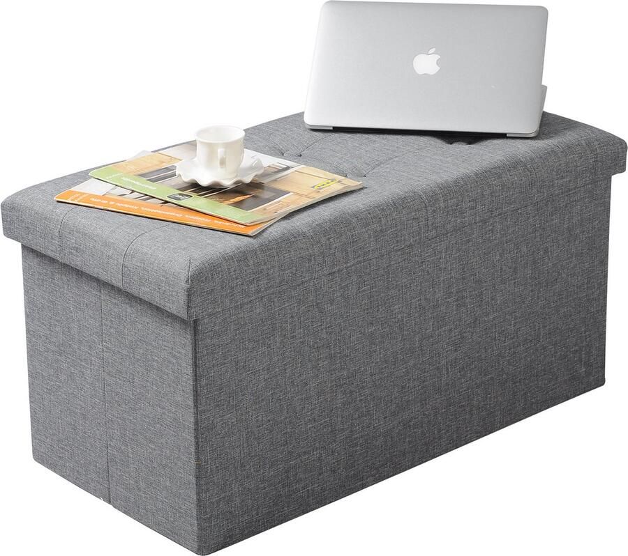 Ktn Opvouwbare Opbergbank Opbergpoef Opbergstoel Met Deksel Opbergdoos Velvet Grijs