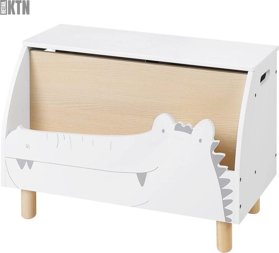 KTN Speelgoedkist Opbergbank Bankje Boekenkast Boekenplank Opbergkist Speelgoedkast Opbergruimte Opbergbox Montessori Kinderkamer Babykamer Krokodil Wit