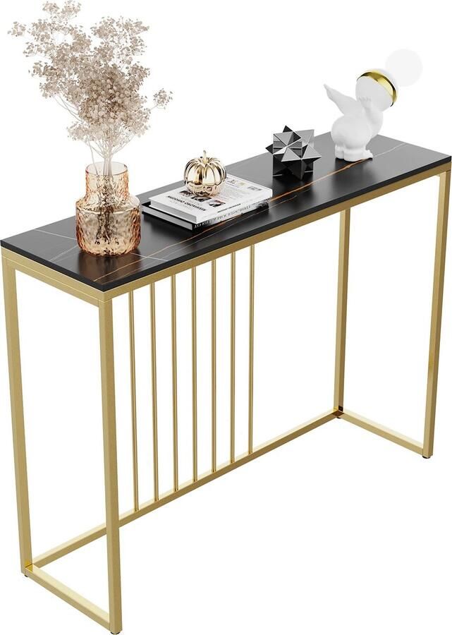 KTN Wandtafel Consoletafel Salontafel Bijzettafel Haltafel Gang Marmerlook Gouden Frame Zwart