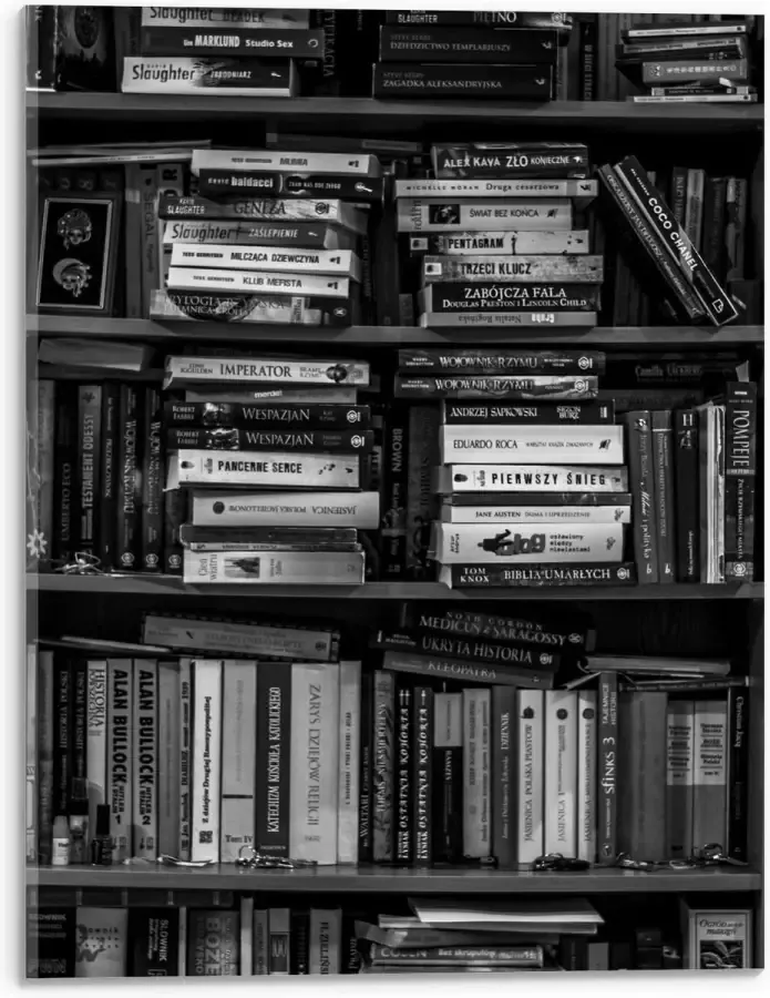 KuijsFotoprint Acrylglas Boekenkast in Zwart Wit 30x40cm Foto op Acrylglas (Met Ophangsysteem)