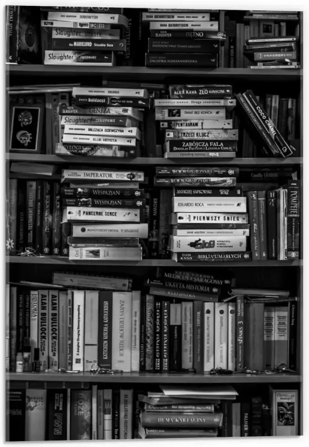 KuijsFotoprint Acrylglas Boekenkast (zwart wit) 40x60cm Foto op Acrylglas (Wanddecoratie op Acrylglas)